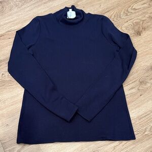 Sezane Navy Long Sleeve Turtleneck Top